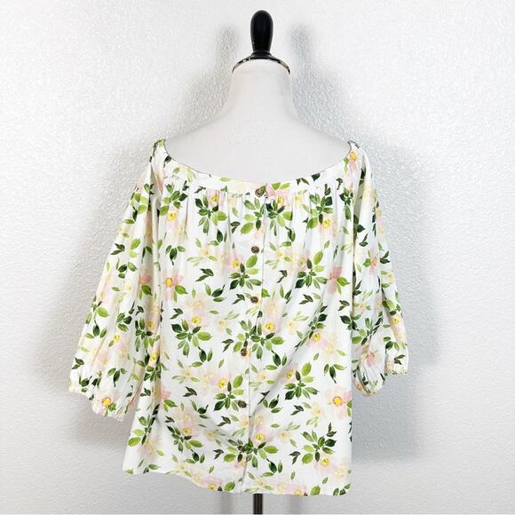 Never A Wallflower NWT Women’s Floral Print Button Back Off The Shoulder Top L - Picture 6 of 10